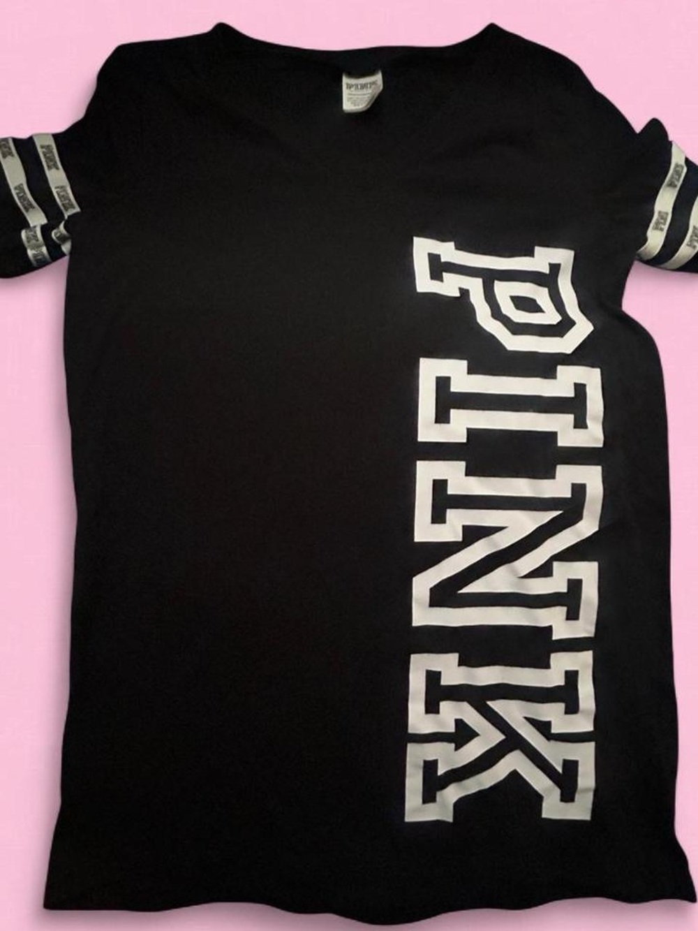 PINK Victoria's Secret Black T‑Shirt with White Logo